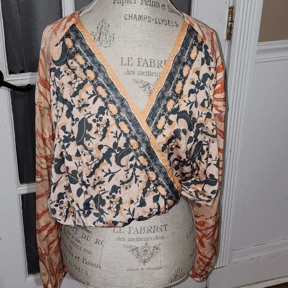 Free People Womens Cruisin Together‎ Printed Wrap Style V Neck Top Blouse XS